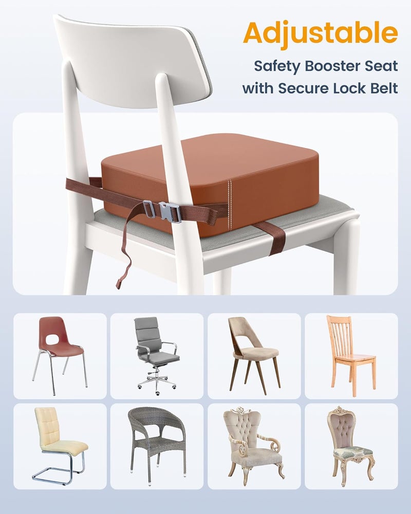 OPZAVYA Toddler Booster Seat for Dining Table and Kitchen Chair – Adjustable Safety Straps, PU Leather, Non-Slip, Easy to Clean, Portable Travel Foam Booster Cushion for Kids & Toddlers (Brown) - Image 4